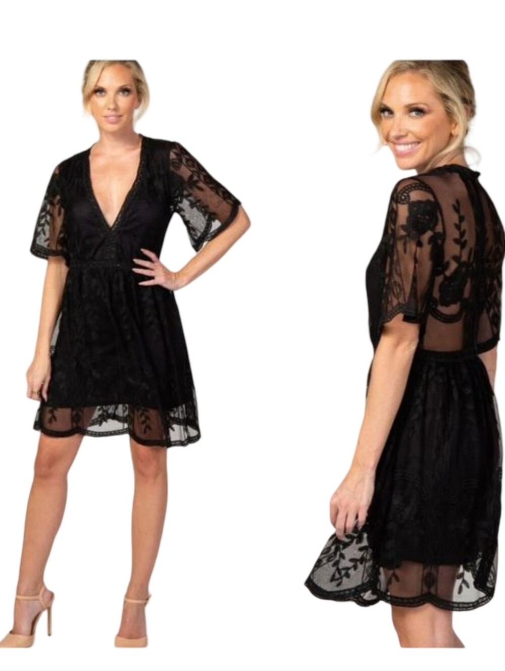 BELLA ELLA BOUTIQUE Light My Fire 🔥 Black Lace Boho Mini Dress Sz S